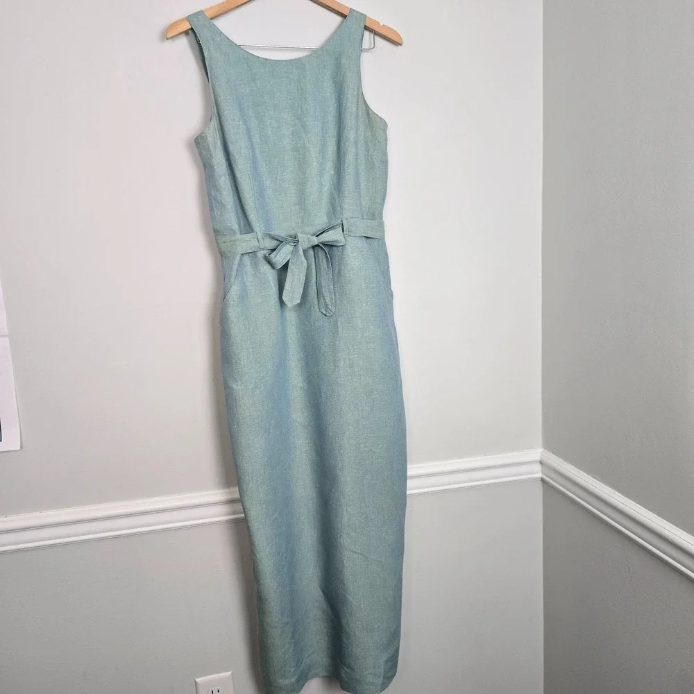 VTG 90s Yves Cossette Depeche Mode Women Linen Midi Dress Small Coastal Vacation - Picture 2 of 10